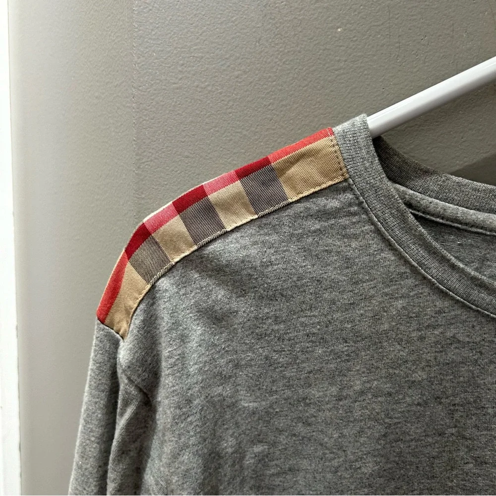 Burberry Gray Long Sleeve Shirt with Plaid Accents - Picture 3 of 6